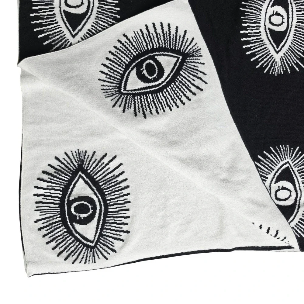 Cynthia Rowley Curious New York Evil Eye Reversible Cotton Knit Throw Blanket